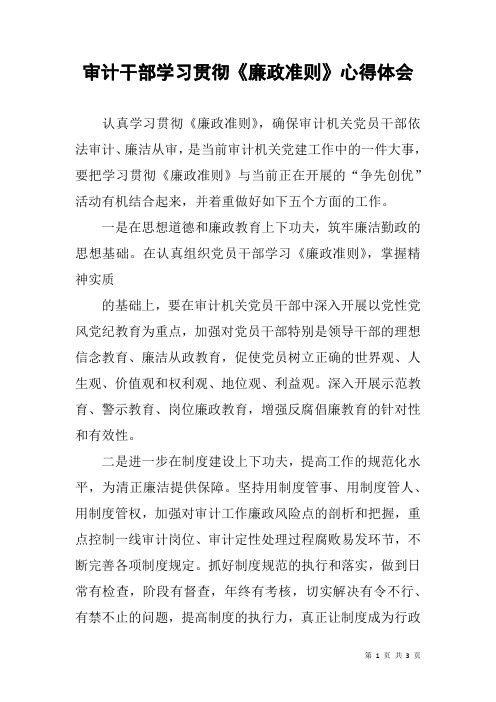 审计干部学习贯彻《廉政准则》心得体会