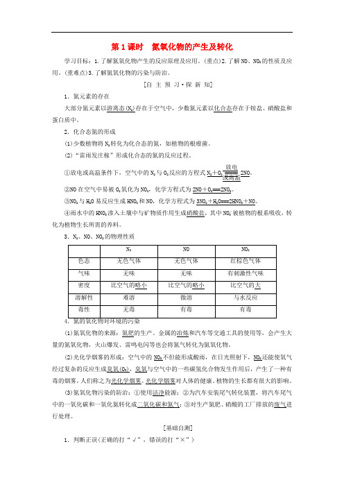高中化学 专题4 硫、氮和可持续发展 第2单元 生产生活中的含氮化合物 第1课时 氮氧化物的产生及转