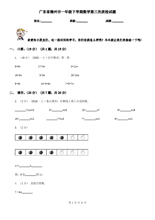 广东省梅州市一年级下学期数学第三次质检试题