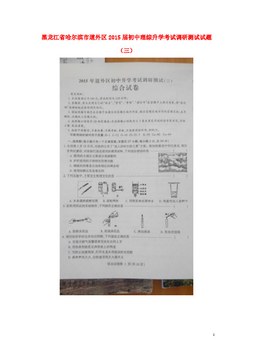 黑龙江省哈尔滨市道外区初中理综升学考试调研测试试题(三)(扫描版)