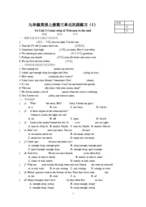 牛津译林版英语九年级上册 9A Unit 3 课时巩固练习