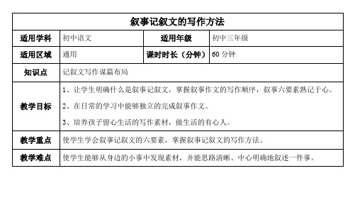 叙事记叙文的写作方法(教案)