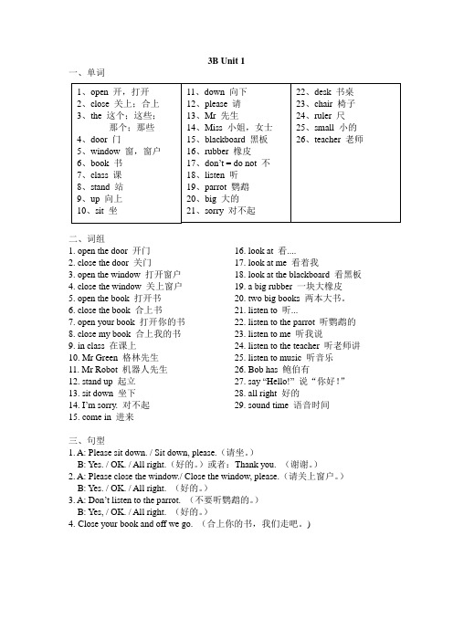 译林版英语3B第一单元知识点总结