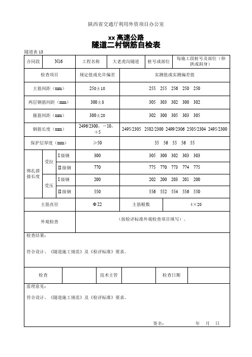 13隧道二衬钢筋自检表