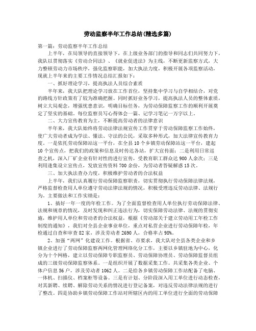 劳动监察半年工作总结(精选多篇)_劳动监察大队工作总结(精选多篇)