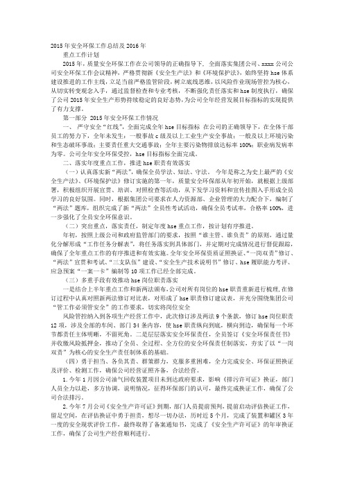 安全环保部2016年度工作总结及年工作计划.PPT
