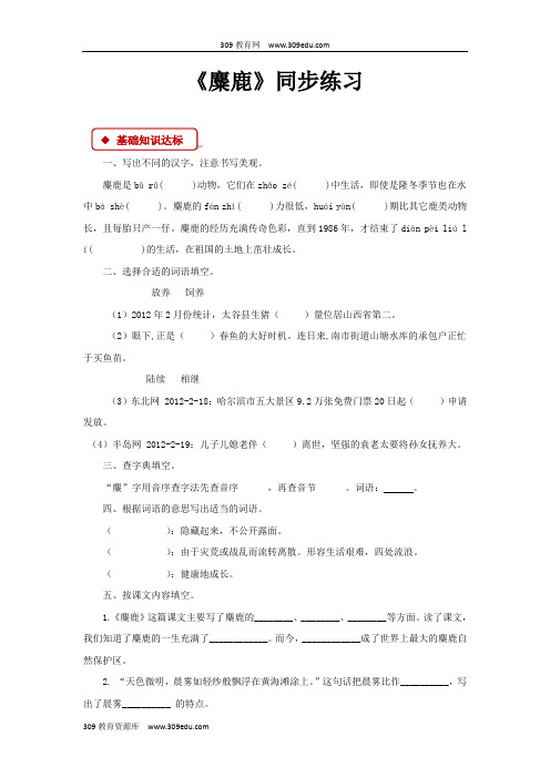 【309教育网优选】语文S版小学语文四年级下册《麋鹿》同步练习