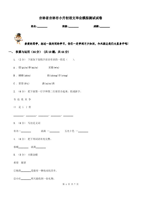 吉林省吉林市小升初语文毕业模拟测试试卷