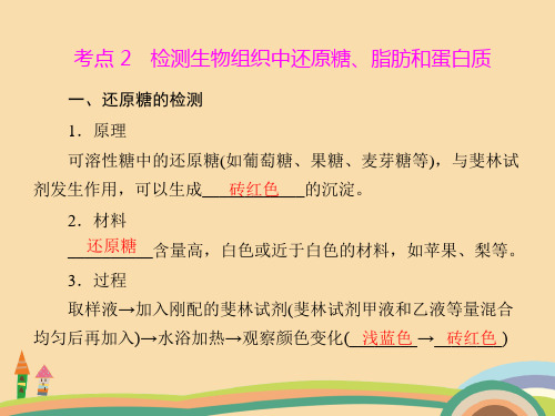 高二生物检测生物组织中还原糖脂肪和蛋白质PPT教学课件