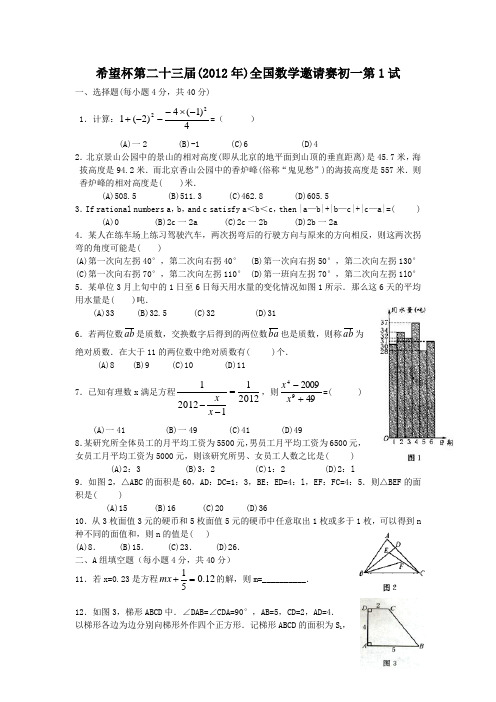 2012希望杯试题及答案