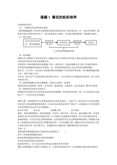 高中生物备课参考 菊花的组织培养