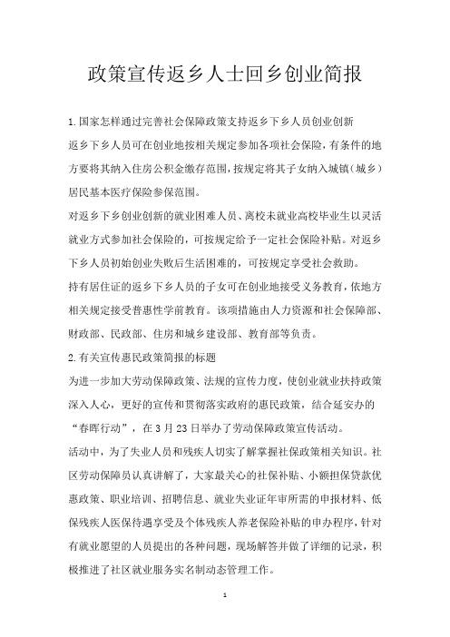政策宣传返乡人士回乡创业简报