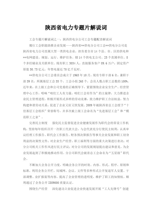 陕西省电力专题片解说词