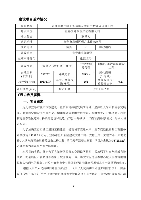宜阳新区大塘片区五条道路及袁山二桥建设项目环境影响报告表