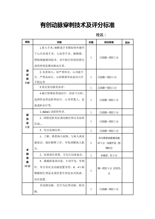 有创动脉穿刺技术及评分标准 (1)