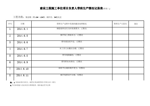 项目负责人带班生产情况记录表