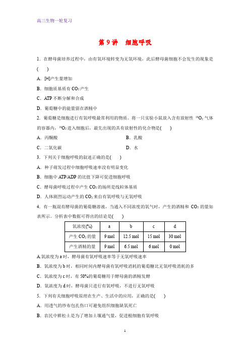 高三生物一轮复习课时作业7：细胞呼吸 练习