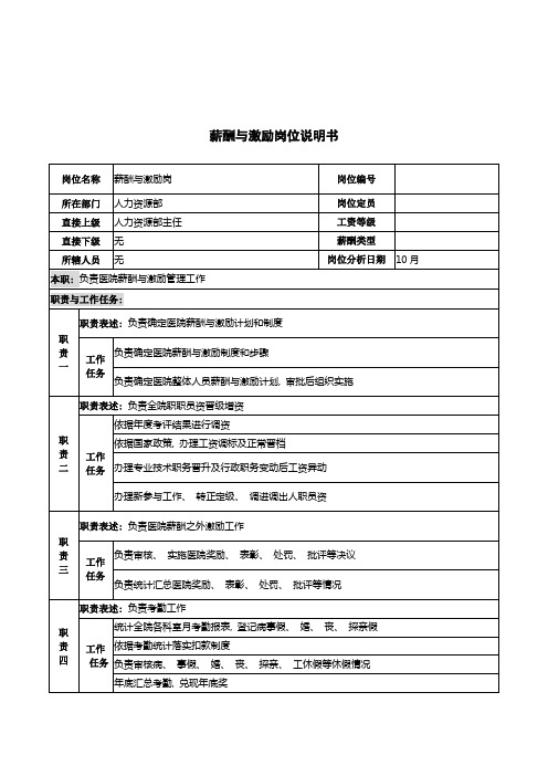 湖北新华医院人力资源部薪酬与激励岗位说明书