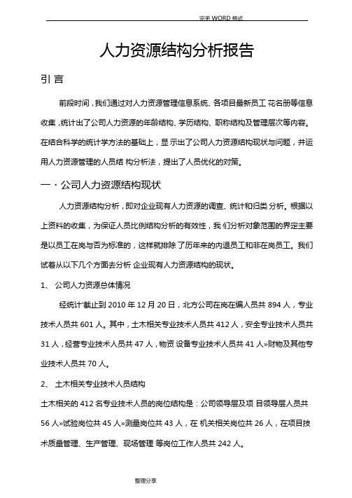 公司人力资源结构分析范文