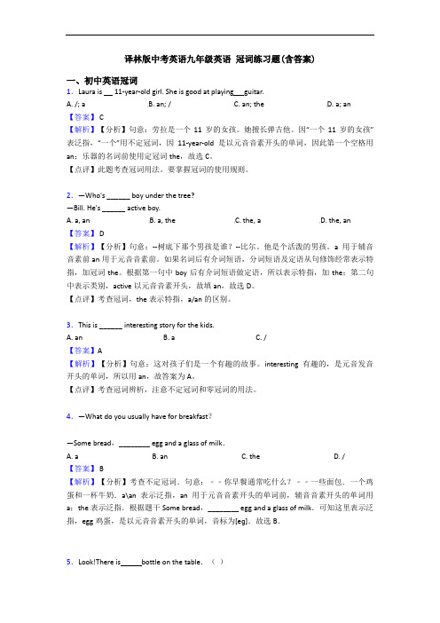 译林版中考英语九年级英语 冠词练习题(含答案)