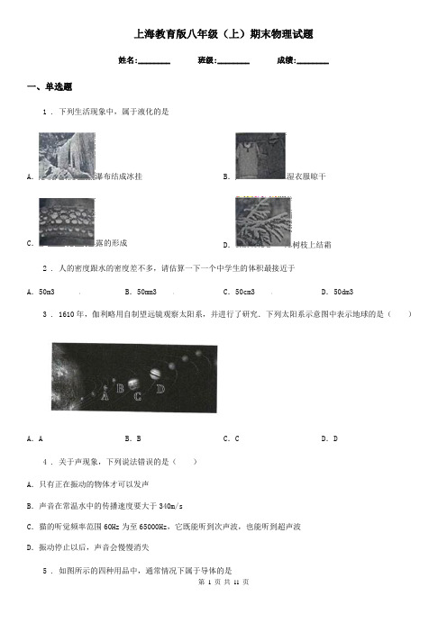 上海教育版八年级(上)期末物理试题新版