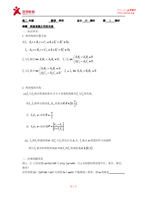 002--解析几何第二讲--两条直线之间的位置关系