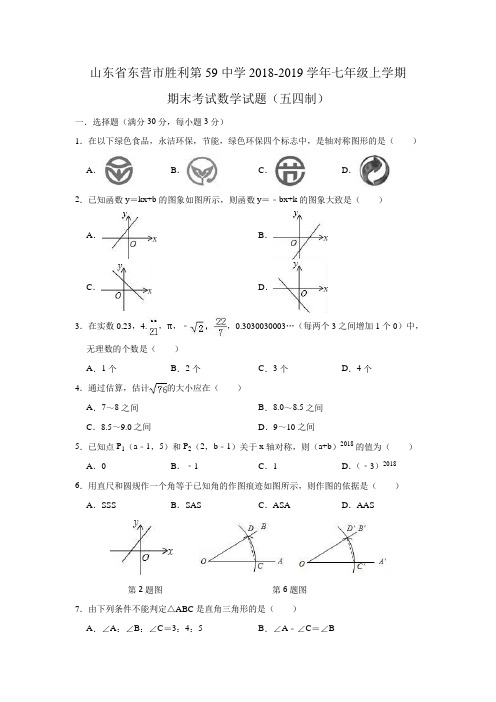 2018-2019学年七年级上学期期末考试数学试题(五四制)