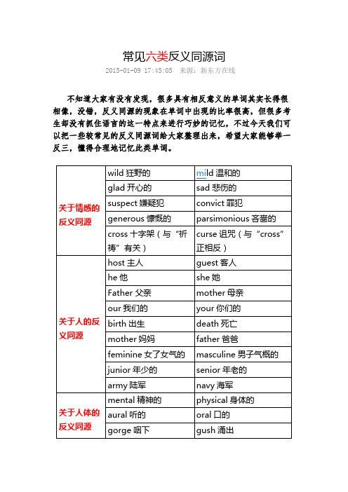 常见六类反义同源词