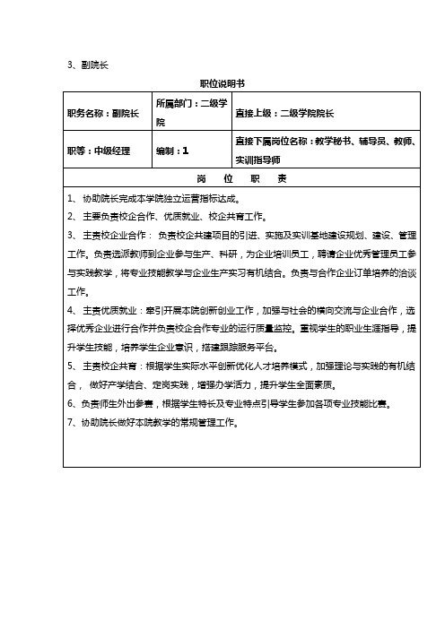 副院长岗位说明书