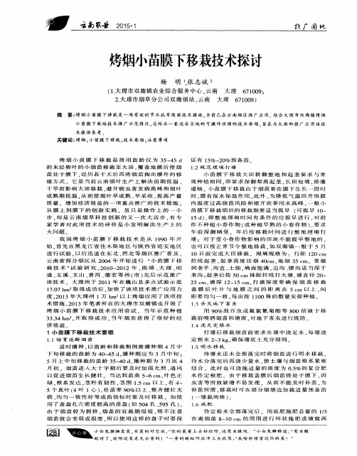 烤烟小苗膜下移栽技术探讨