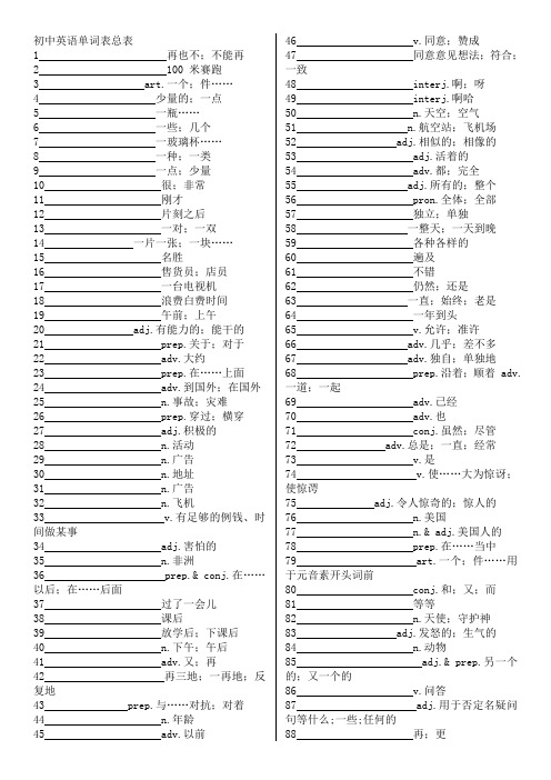 初中英语单词表总表默写版