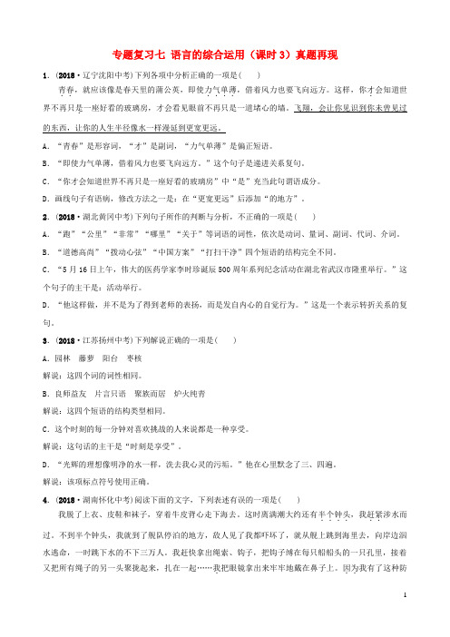 山东省临沂市2019年中考语文 专题复习七 语言的综合运用(课时3)真题再现