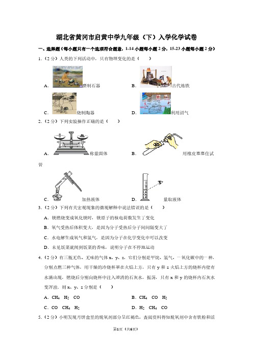 湖北省黄冈市启黄中学九年级(下)入学化学试卷