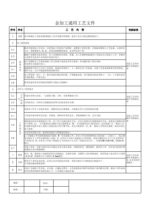 金加工通用工艺卡