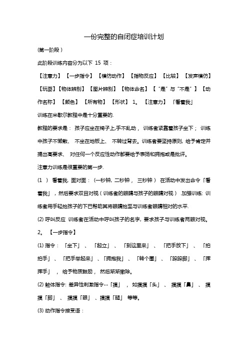 一份完整的自闭症培训计划