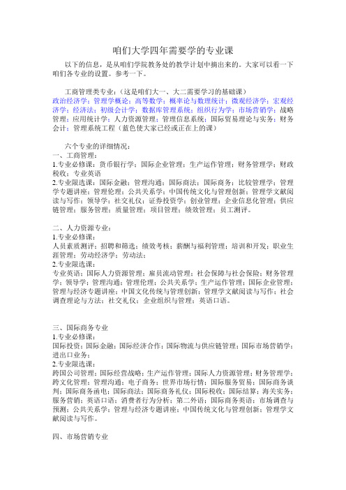 各专业大学四年要上的专业课