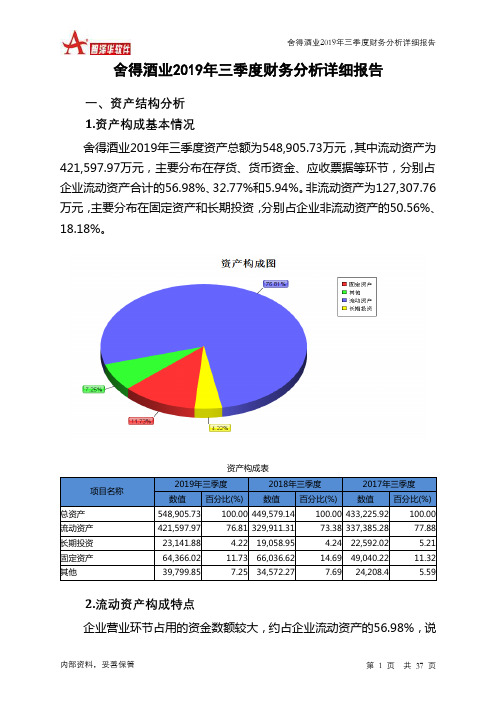 舍得酒业2019年三季度财务分析详细报告