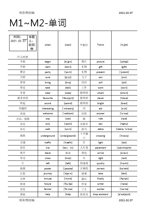 上海版牛津英语5A单词(含音标)与短语整理之欧阳物创编