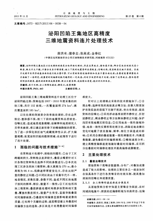 泌阳凹陷王集地区高精度三维地震资料连片处理技术