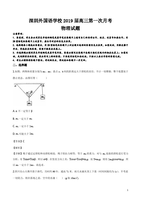 精品解析：深圳外国语学校2019届高三第一次月考物理试题(解析版)