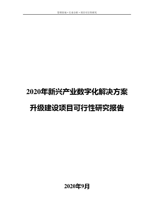 2020年新兴产业数字化解决方案升级建设项目可行性研究报告