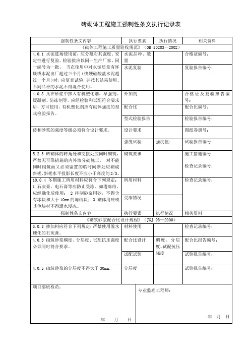 光伏发电项目强制性条文执行记录表(可编辑)