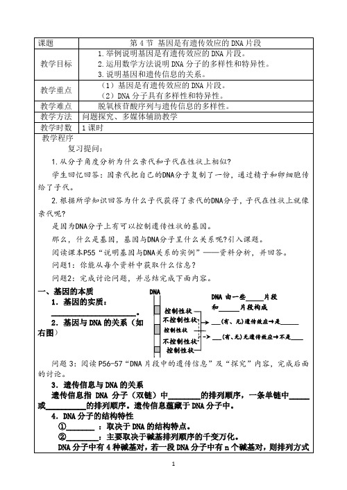 基因是有遗传效应的DNA片段教学案