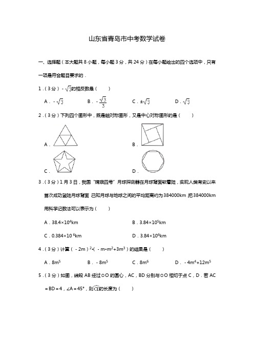 2020—2021年山东省青岛市中考数学模拟试题(解析版)(下载后可直接打印).doc