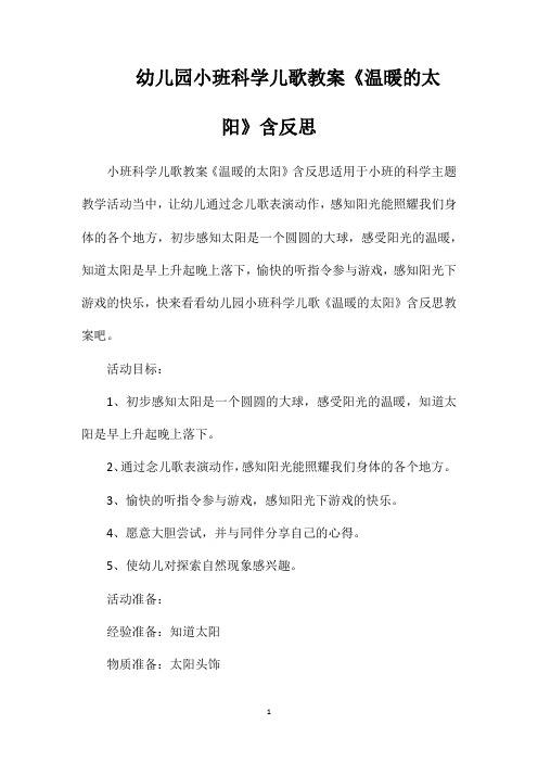 幼儿园小班科学儿歌教案《温暖的太阳》含反思