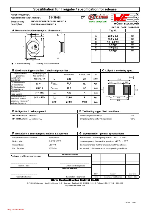 74457068;中文规格书,Datasheet资料