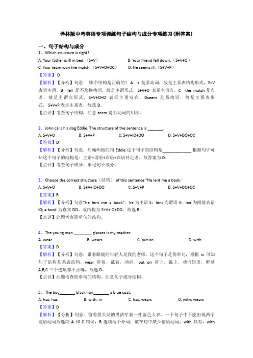 专项训练句子结构与成分专项练习(附答案)