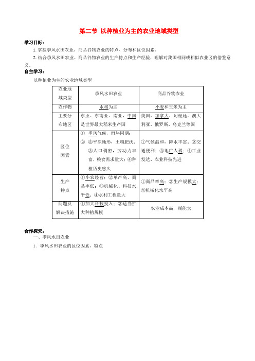 2017-2018学年高考地理 3.2 以种植业为主的农业地域类型学案