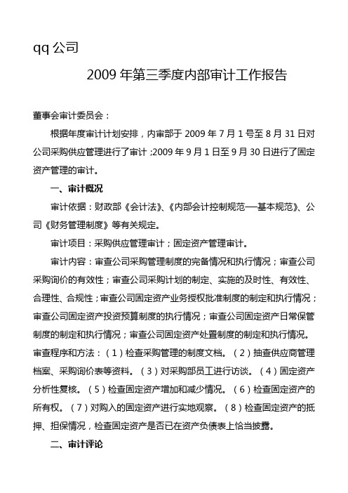 2009内部审查工作报告