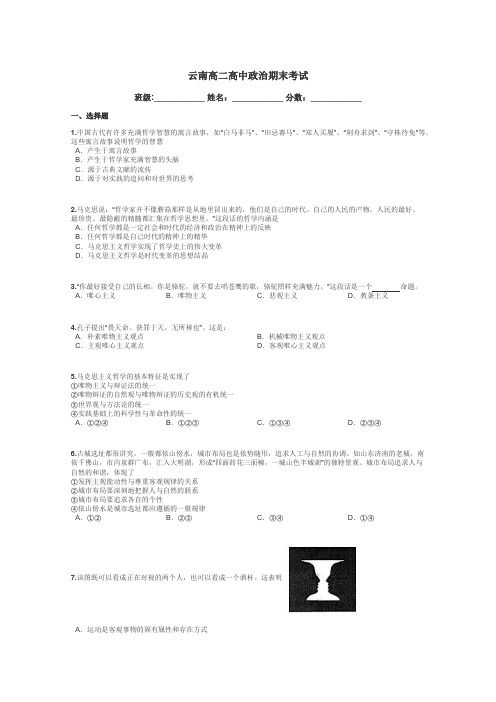 云南高二高中政治期末考试带答案解析
